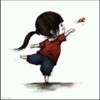 有一张图片是一个女孩单脚站立在放一只蝴蝶叫